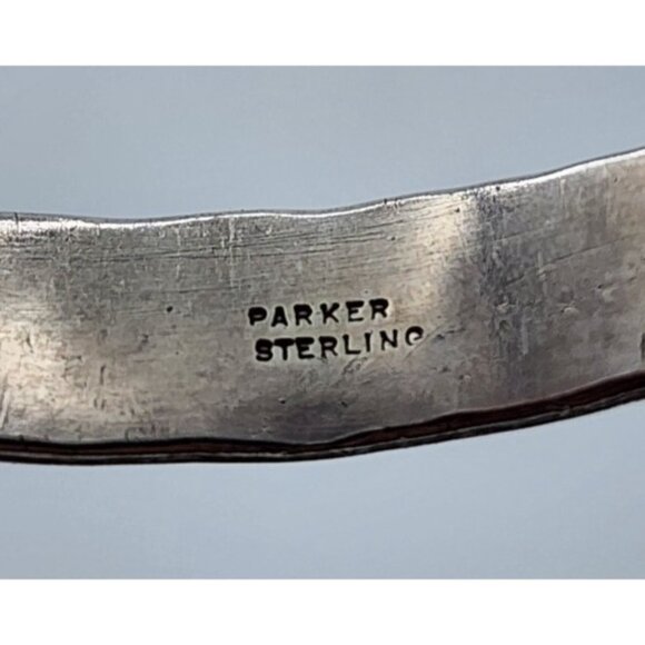 Vintage Parker Sterling Silver Cuff Bangle Bracelet Hammered Finish - Picture 6 of 8